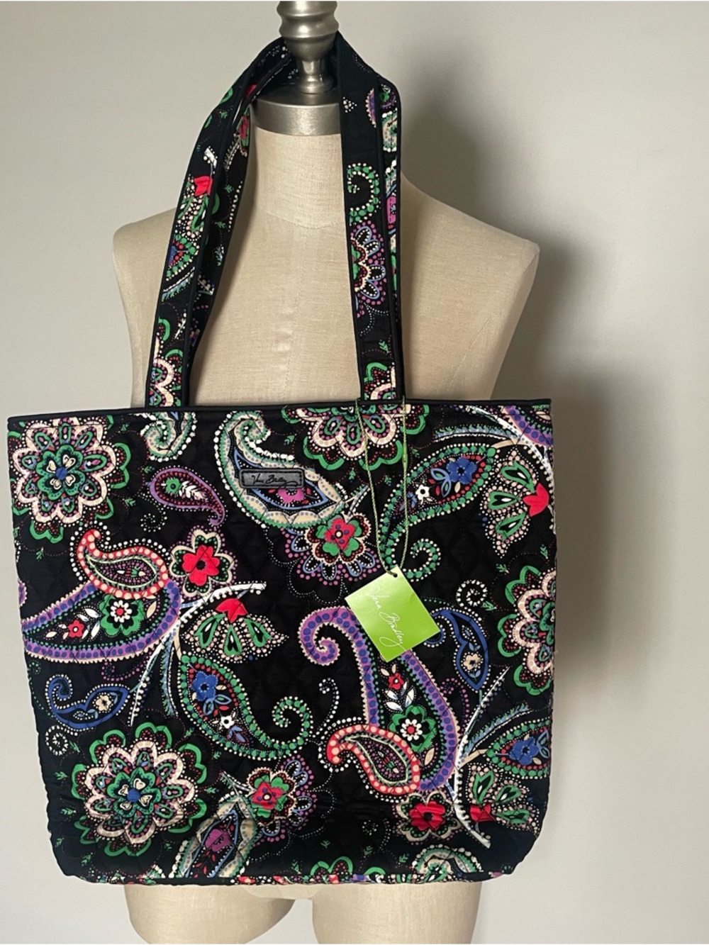 Vera Bradley black paisley Kiev tote bag 16 x 13 NWT